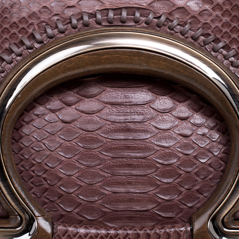 Pre-owned Salvatore Ferragamo Dark Beige Python Foldover Clutch