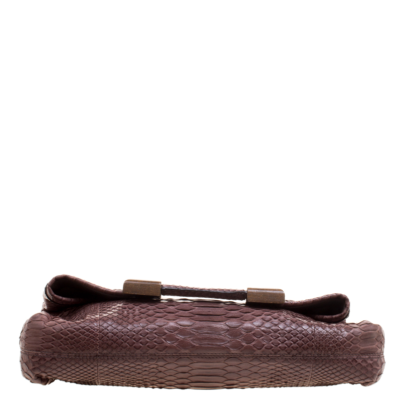 Pre-owned Salvatore Ferragamo Dark Beige Python Foldover Clutch