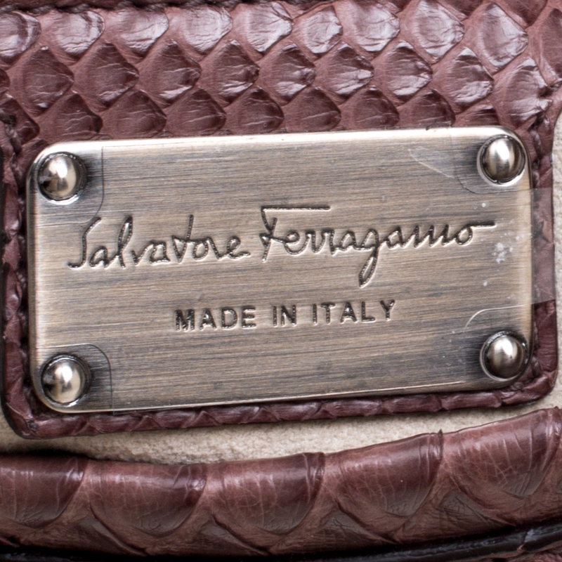 Pre-owned Salvatore Ferragamo Dark Beige Python Foldover Clutch