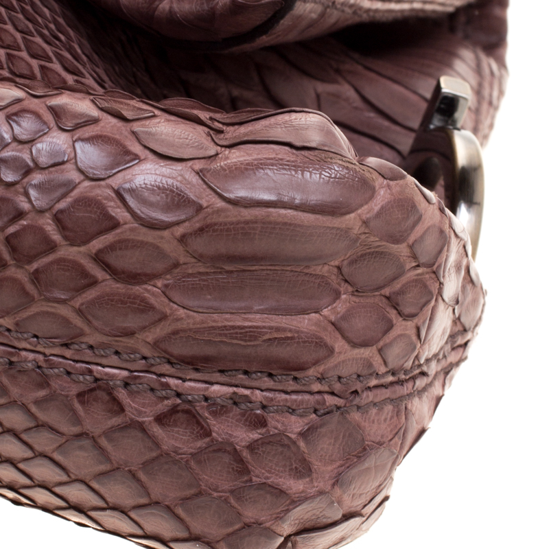 Pre-owned Salvatore Ferragamo Dark Beige Python Foldover Clutch