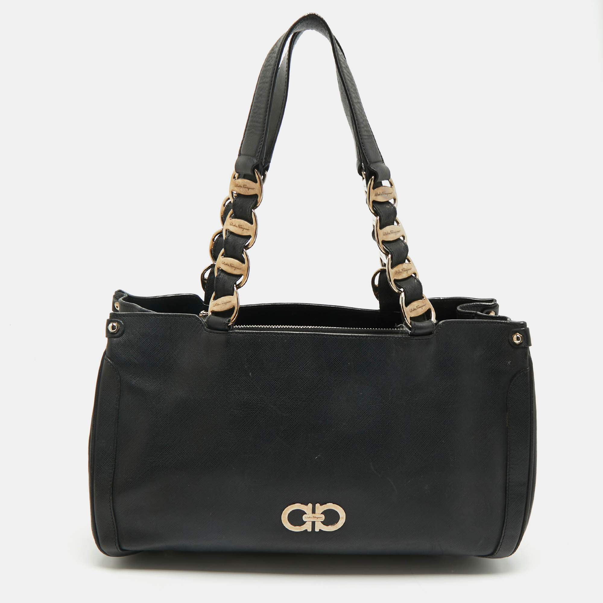 

Salvatore Ferragamo Black Leather Chain Tote