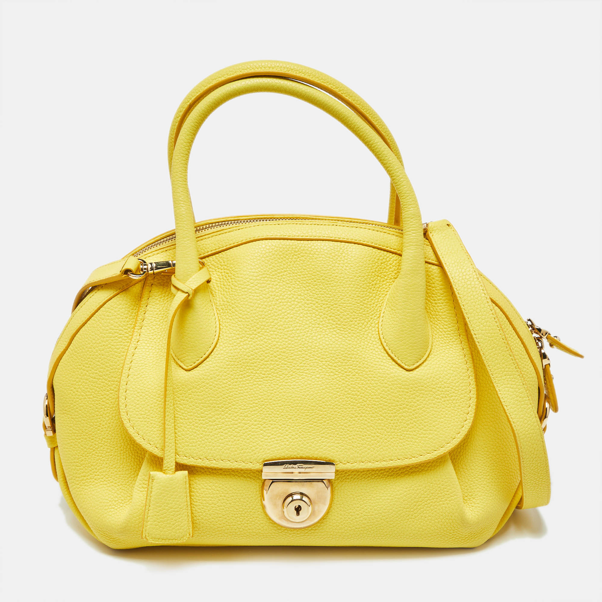 Pre-owned Ferragamo Yellow Leather Medium Fiamma Satchel