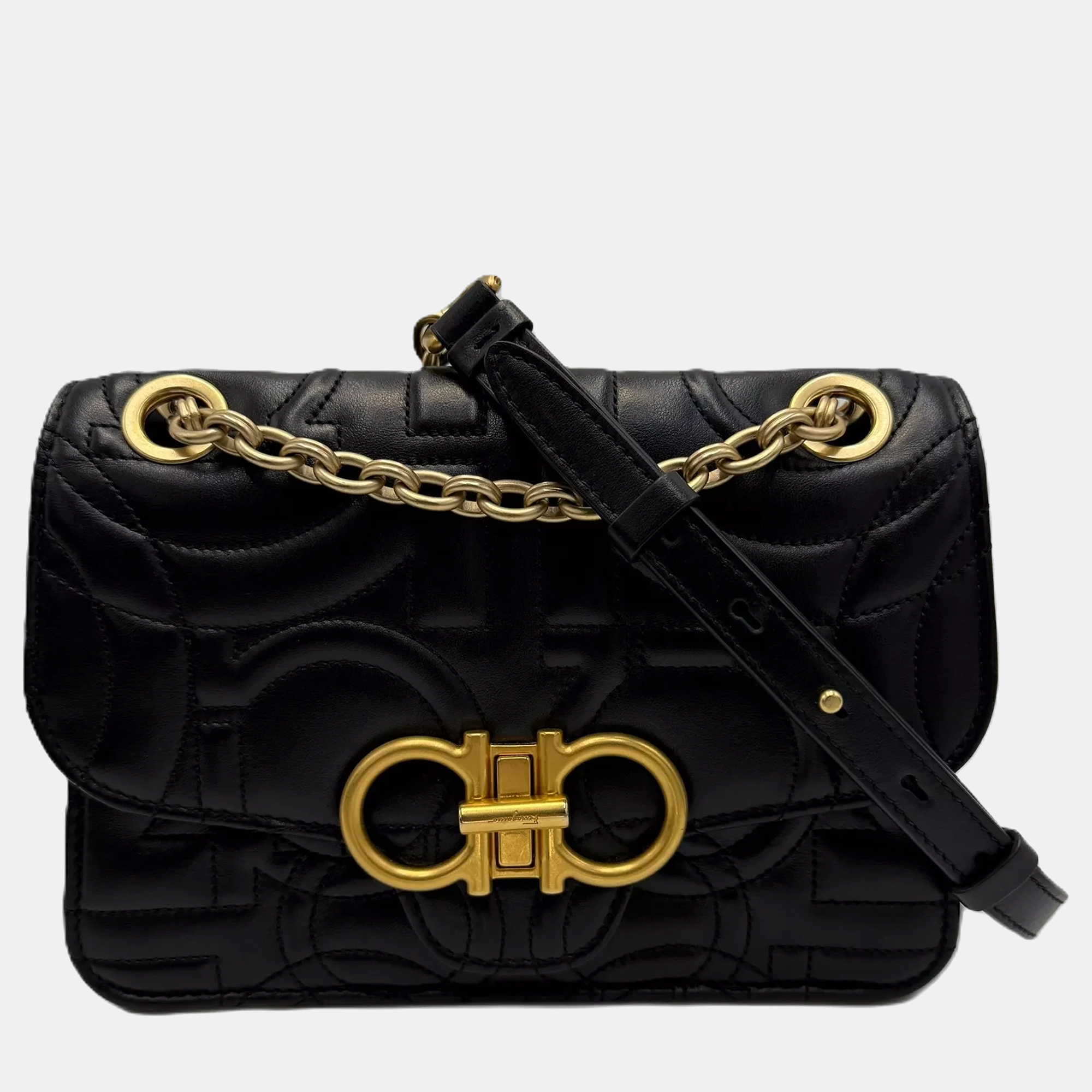 

Salvatore Ferragamo Gancini Black Quilted Leather Shoulder Bag