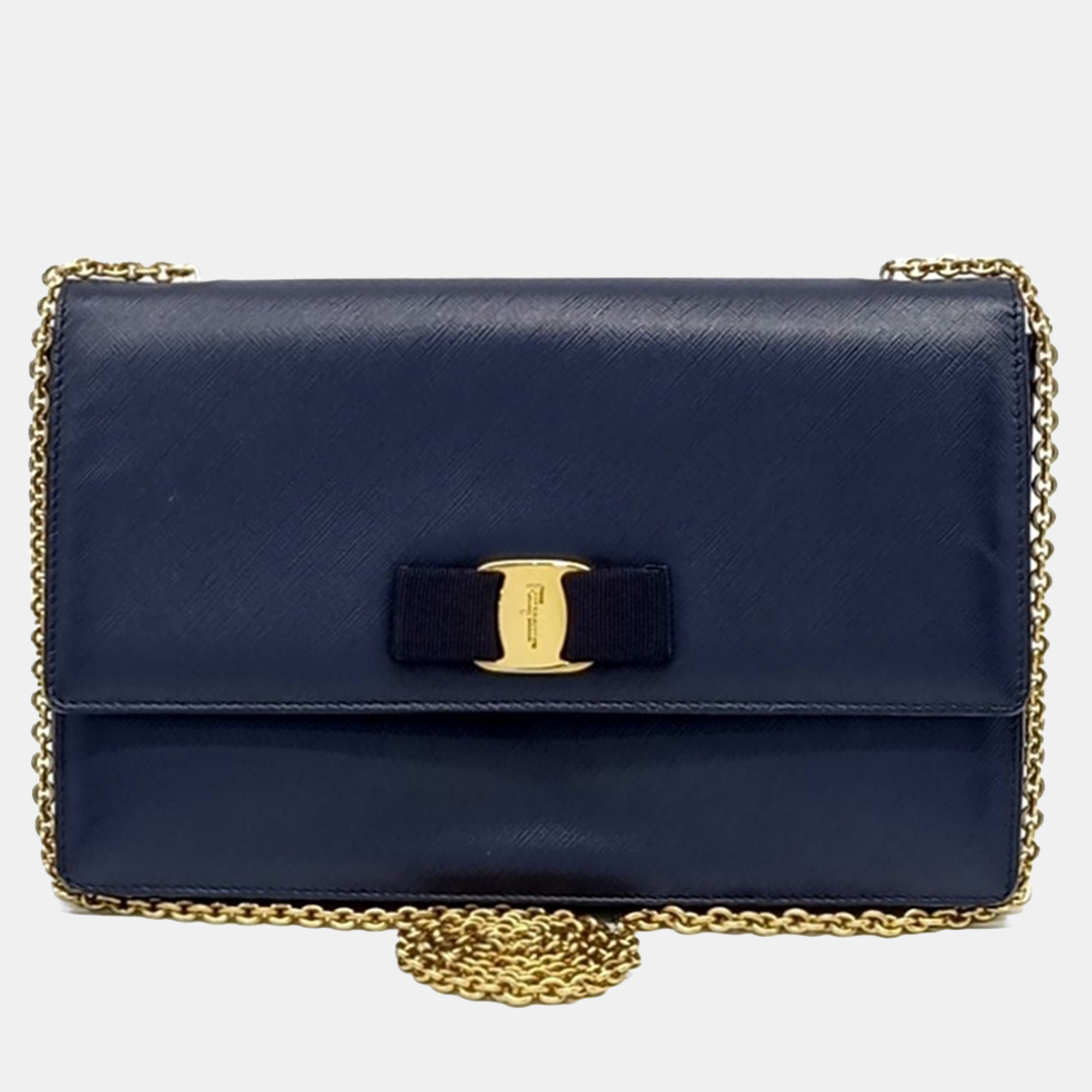 

Salvatore Ferragamo Navy Blue Leather Genie Crossbody Bag
