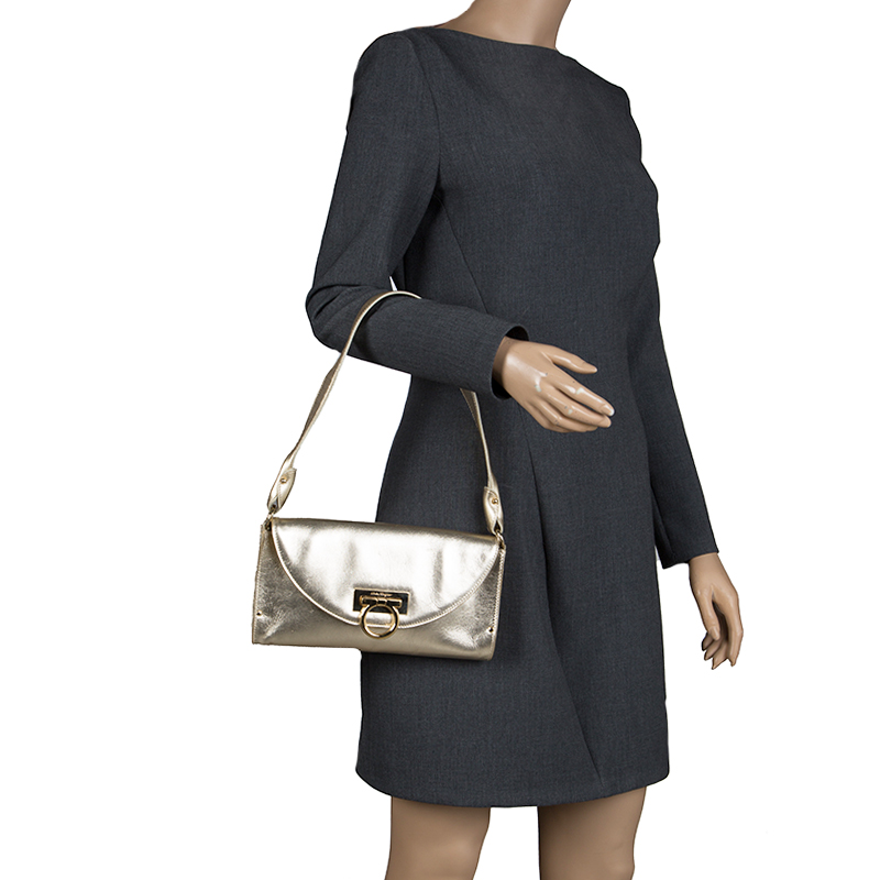 

Salvatore Ferragamo Gold Leather Monica Shoulder Bag