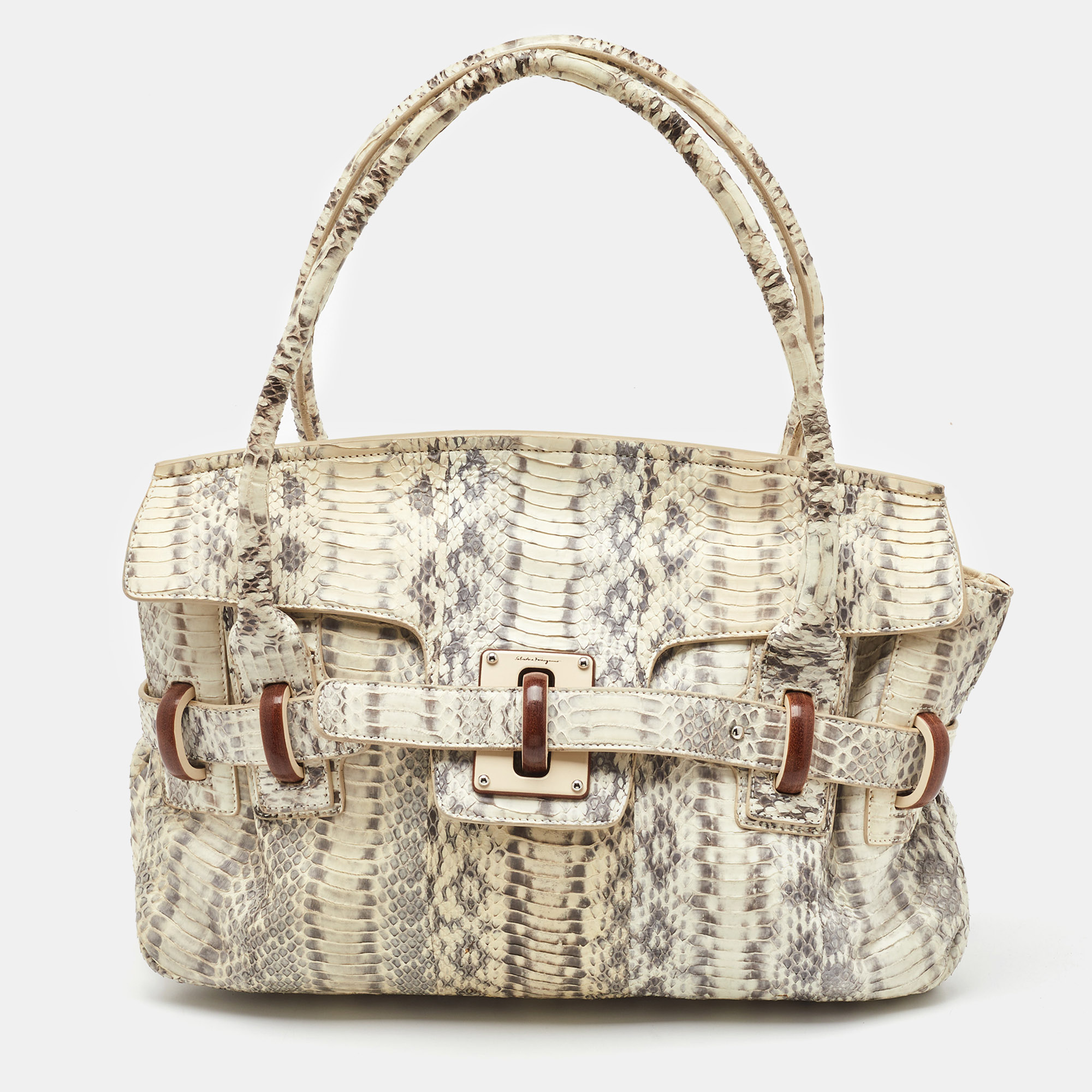 

Salvatore Ferragamo White/Grey Python Apollonia Bag