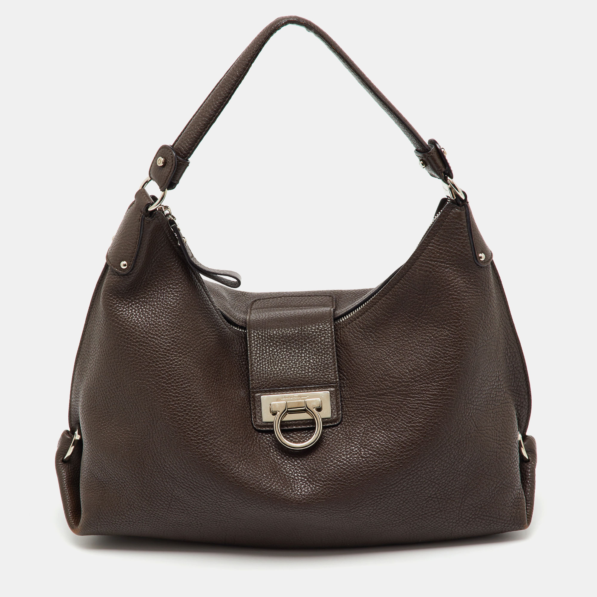 

Salvatore Ferragamo Dark Brown Pebbled Leather Fanisa Hobo