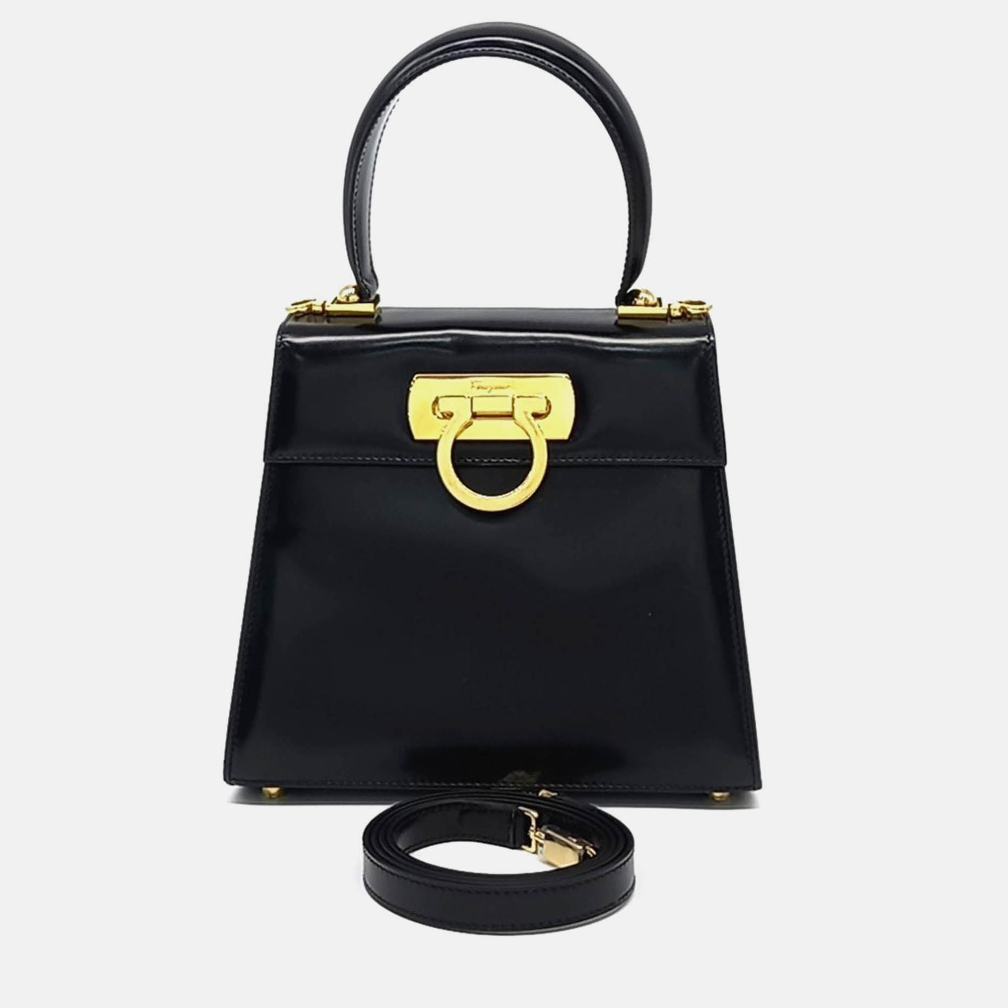 

Salvatore Ferragamo Black Leather Kelly Bag Small