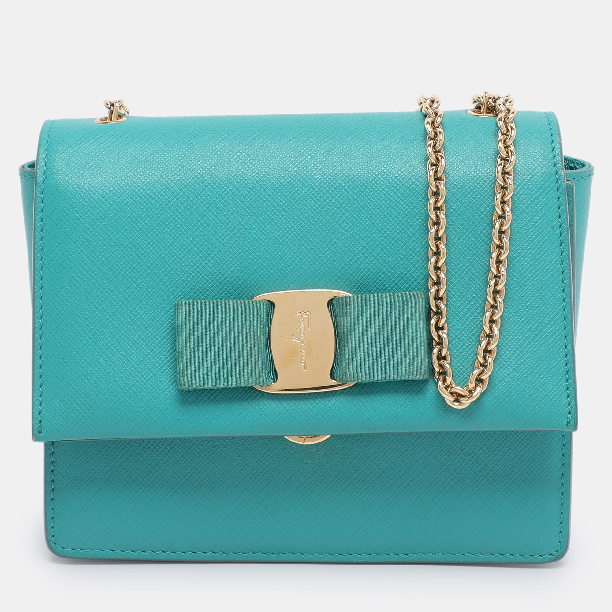 

Salvatore Ferragamo Green Leather Mini Ginny Crossbody Bag