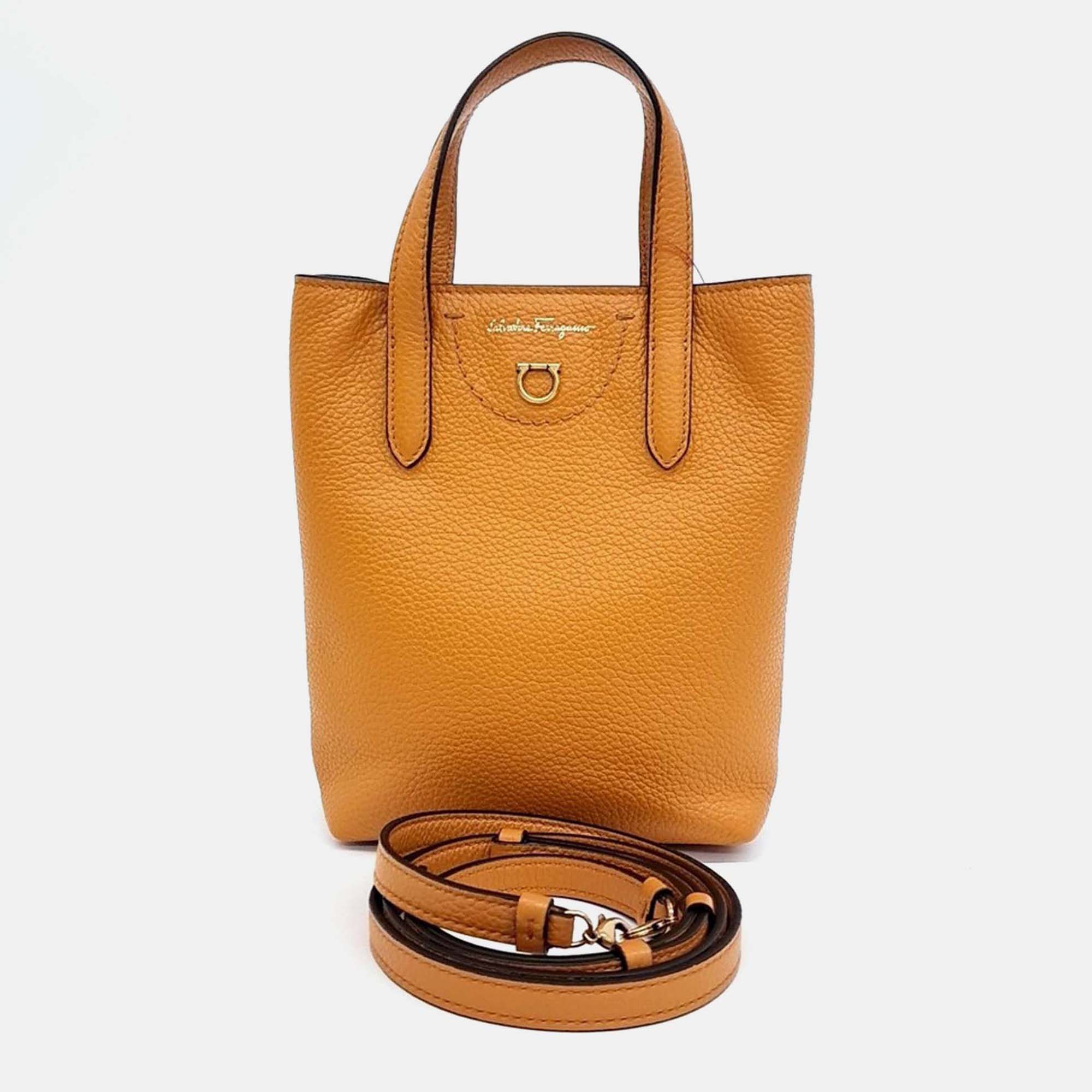 

Salvatore Ferragamo Orange Leather Gancini Mini Crossbody Bag