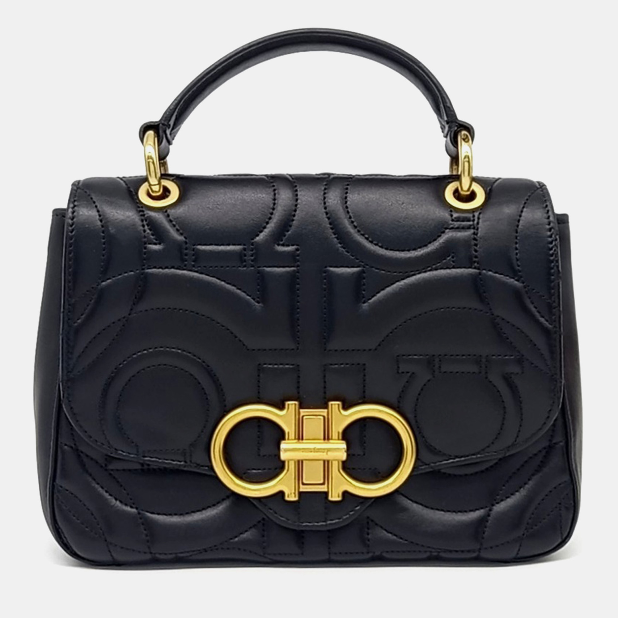 

Salvatore Ferragamo Black Leather Gancini tote and shoulder bag