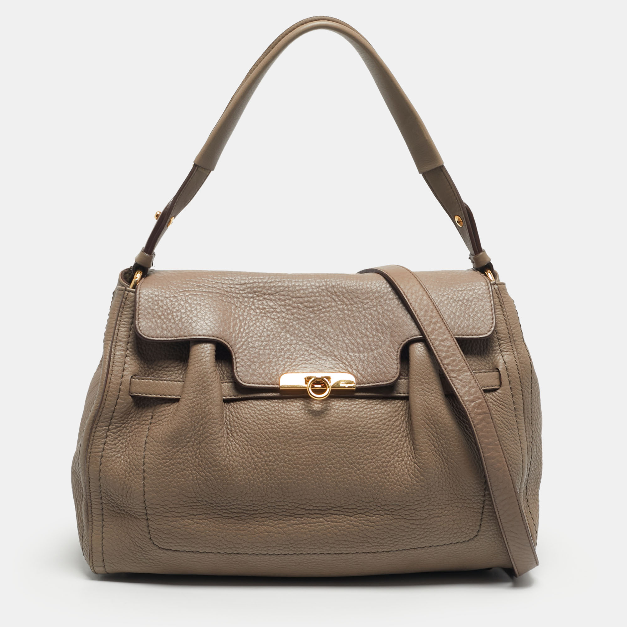 

Salvatore Ferragamo Beige Leather Hortense Top Handle Bag