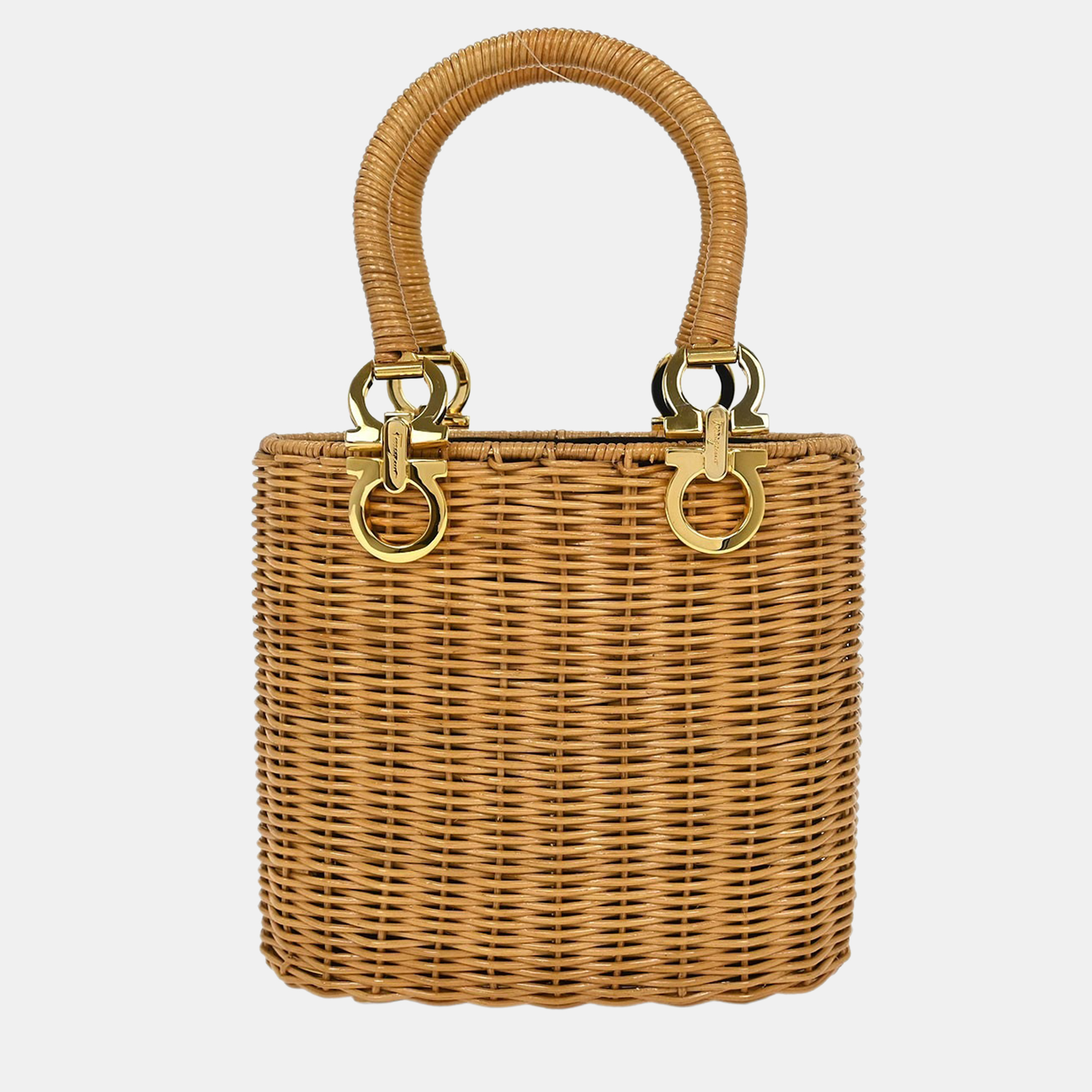 Pre-owned Ferragamo Beige Rattan Gancini Basket Handbag In Sand