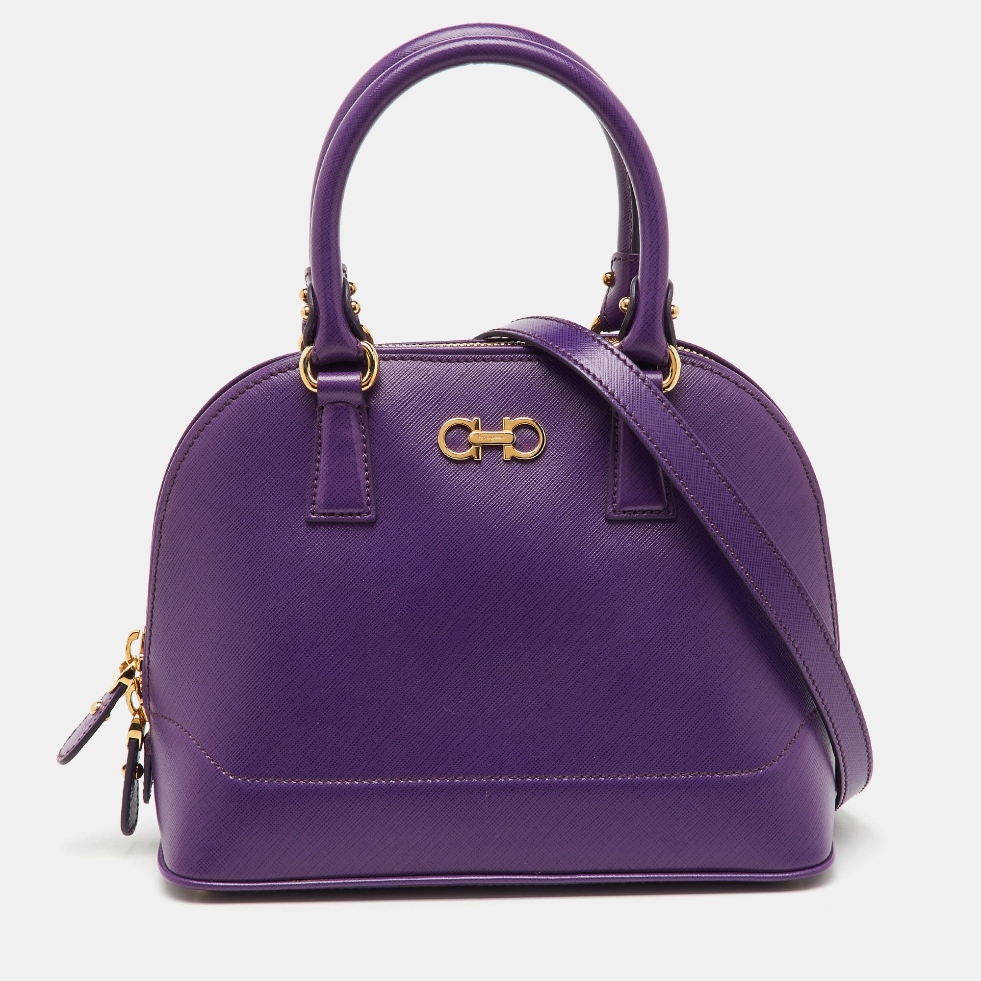 

Salvatore Ferragamo Purple Saffiano Leather Darina Satchel