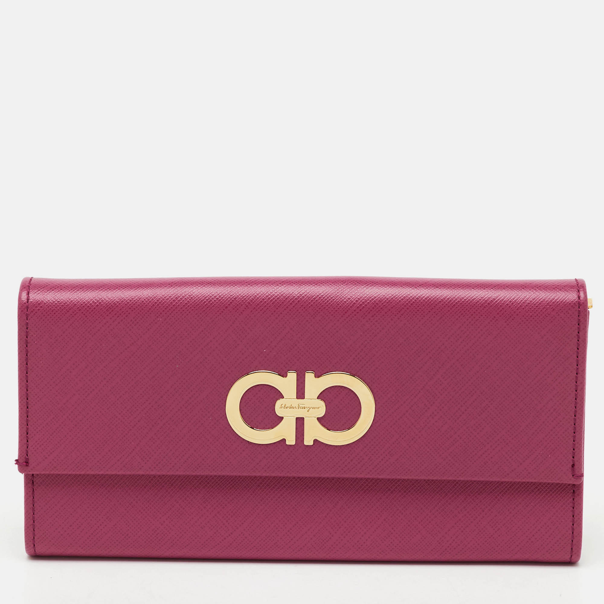 

Salvatore Ferragamo Pink Leather Gancio Flap Continental Wallet