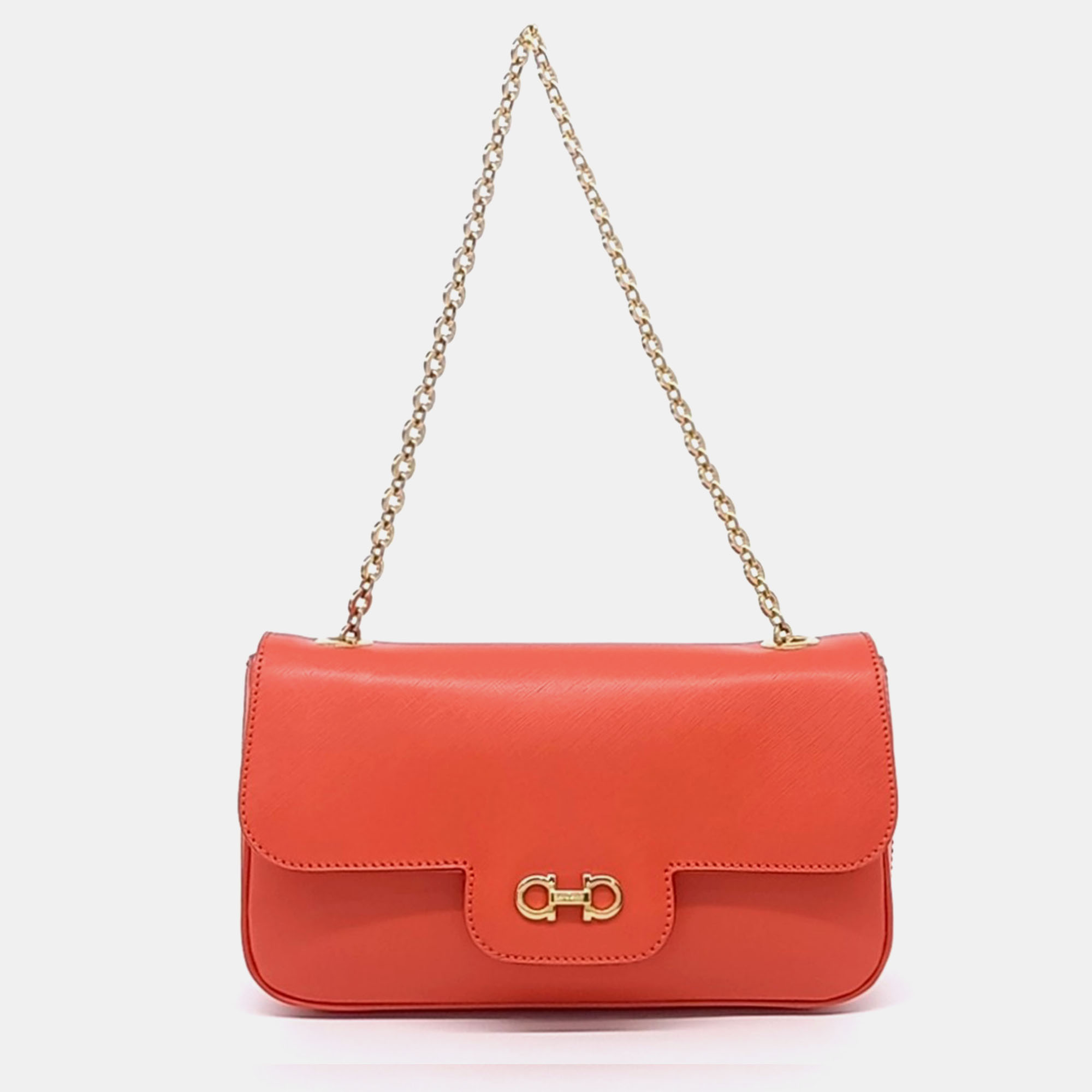 

Salvatore Ferragamo Orange Leather Gancini Chain Shoulder Bag