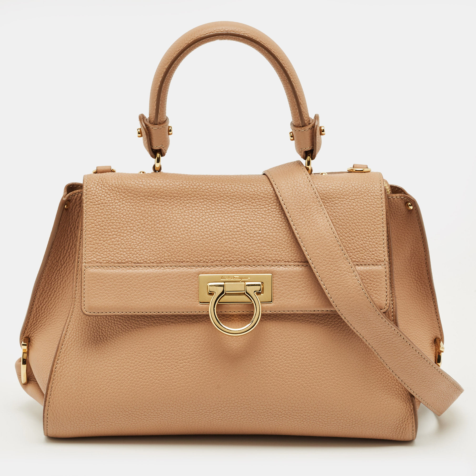 

Salvatore Ferragamo Beige Leather Medium Sofia Top Handle Bag