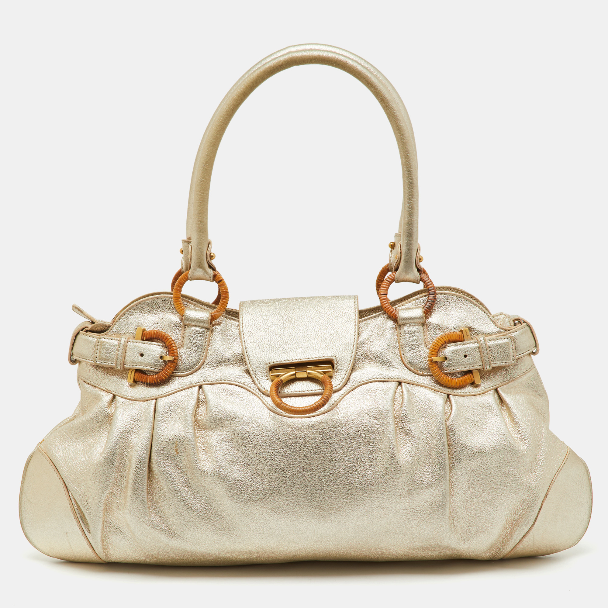 

Salvatore Ferragamo Metallic Gold Leather Marisa Shoulder Bag
