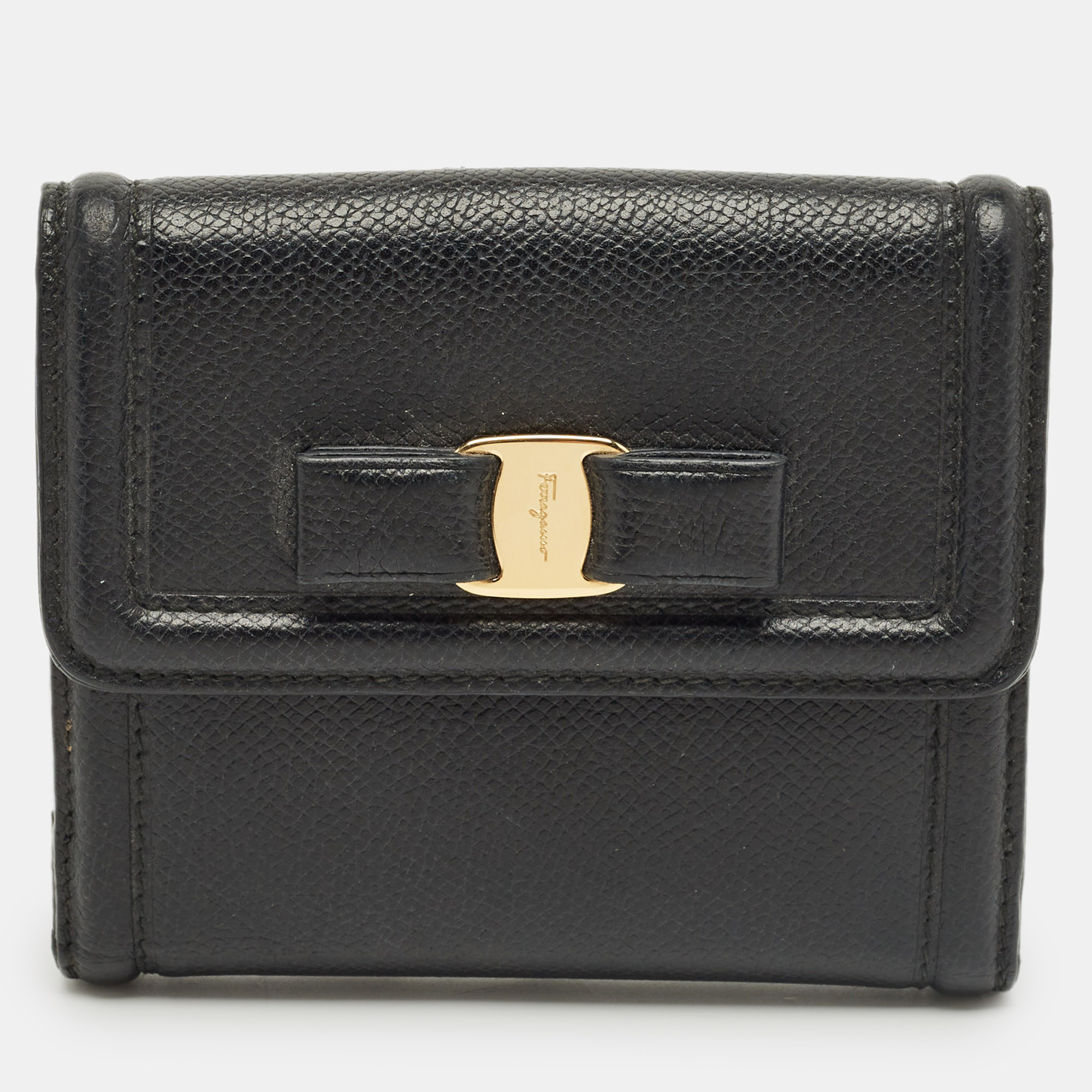 

Salvatore Ferragamo Black Leather Vara Bow French Wallet