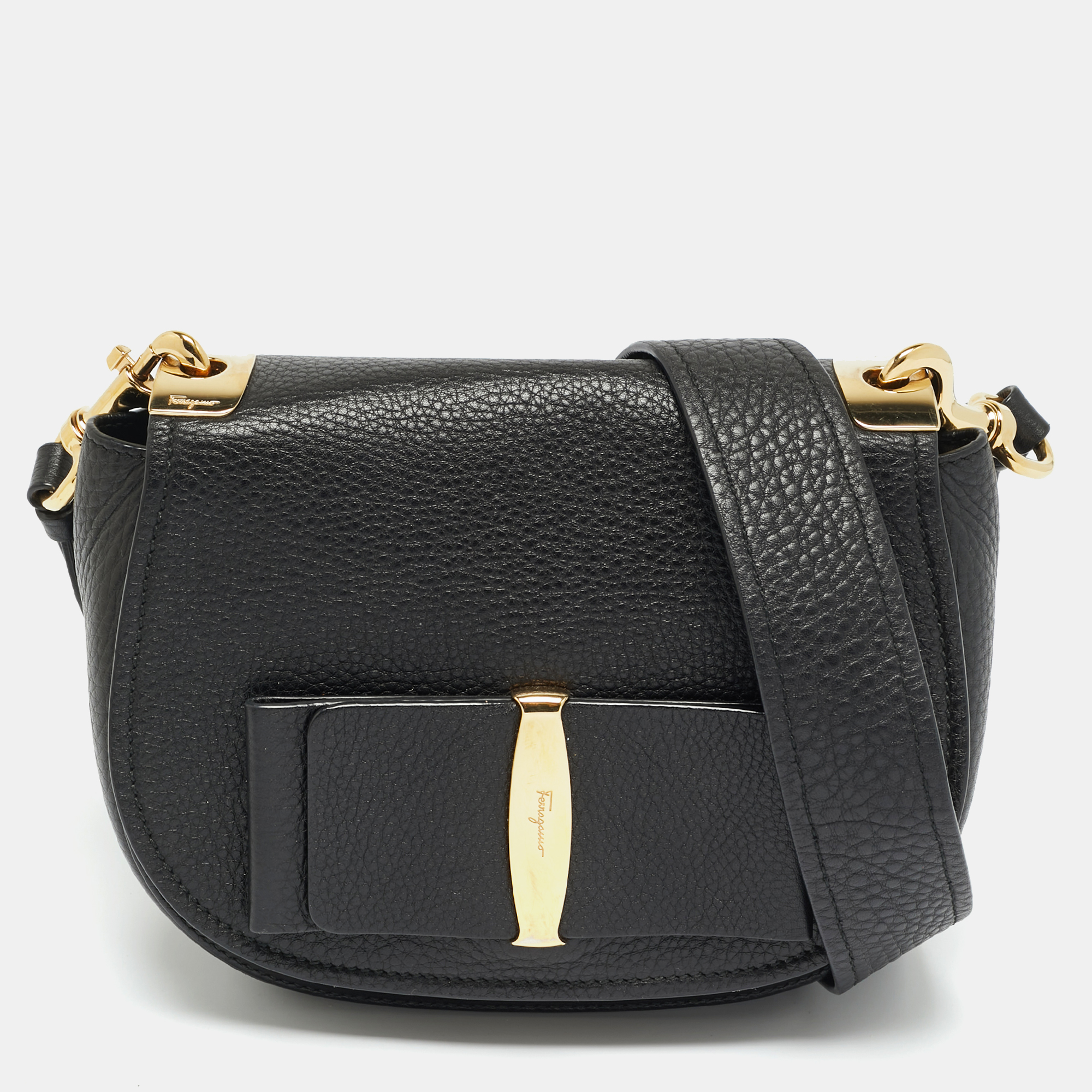 FERRAGAMO Pre-owned Black Leather Iconic Bow Crossbody Bag
