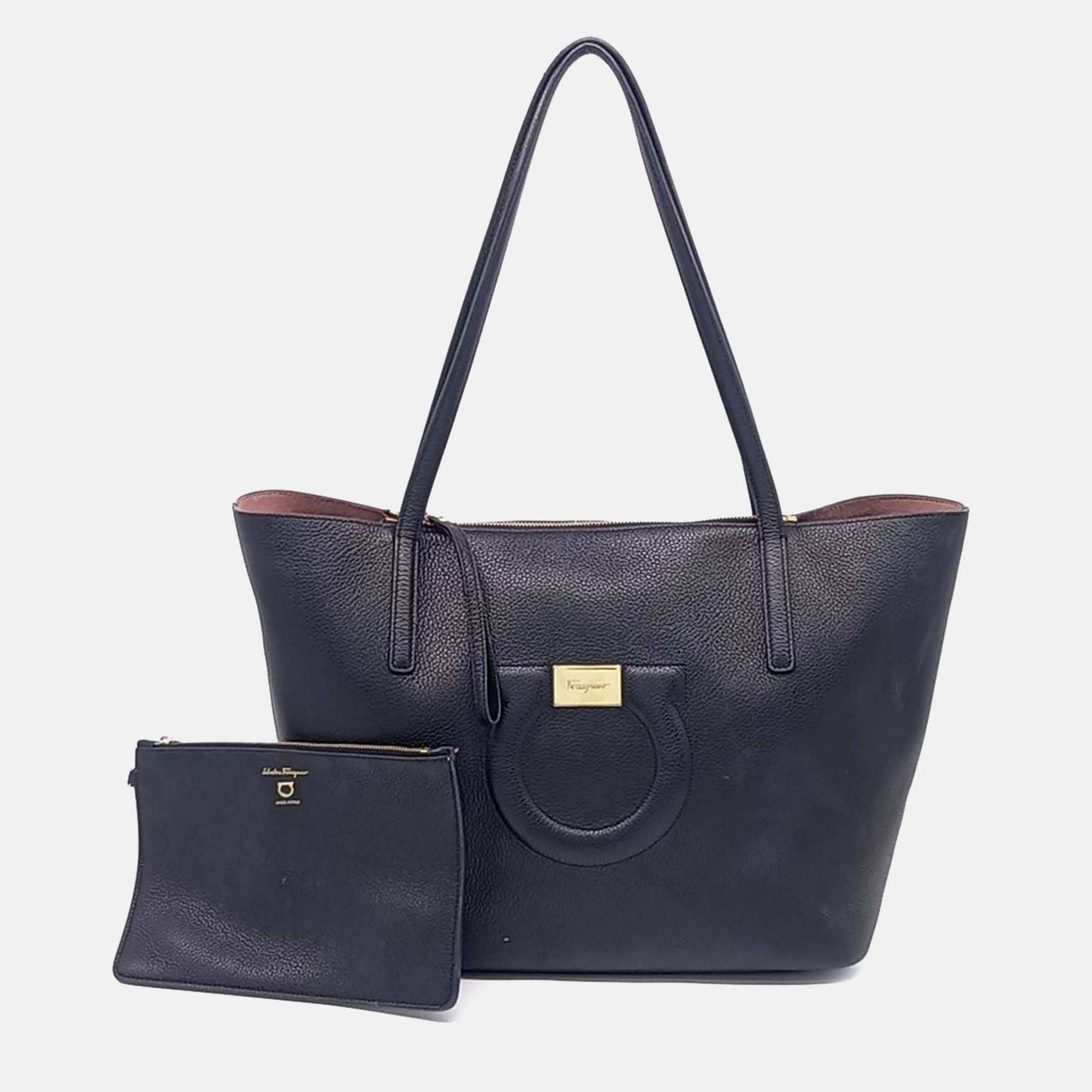 

Salvatore Ferragamo Black Leather Gancini shopper bag