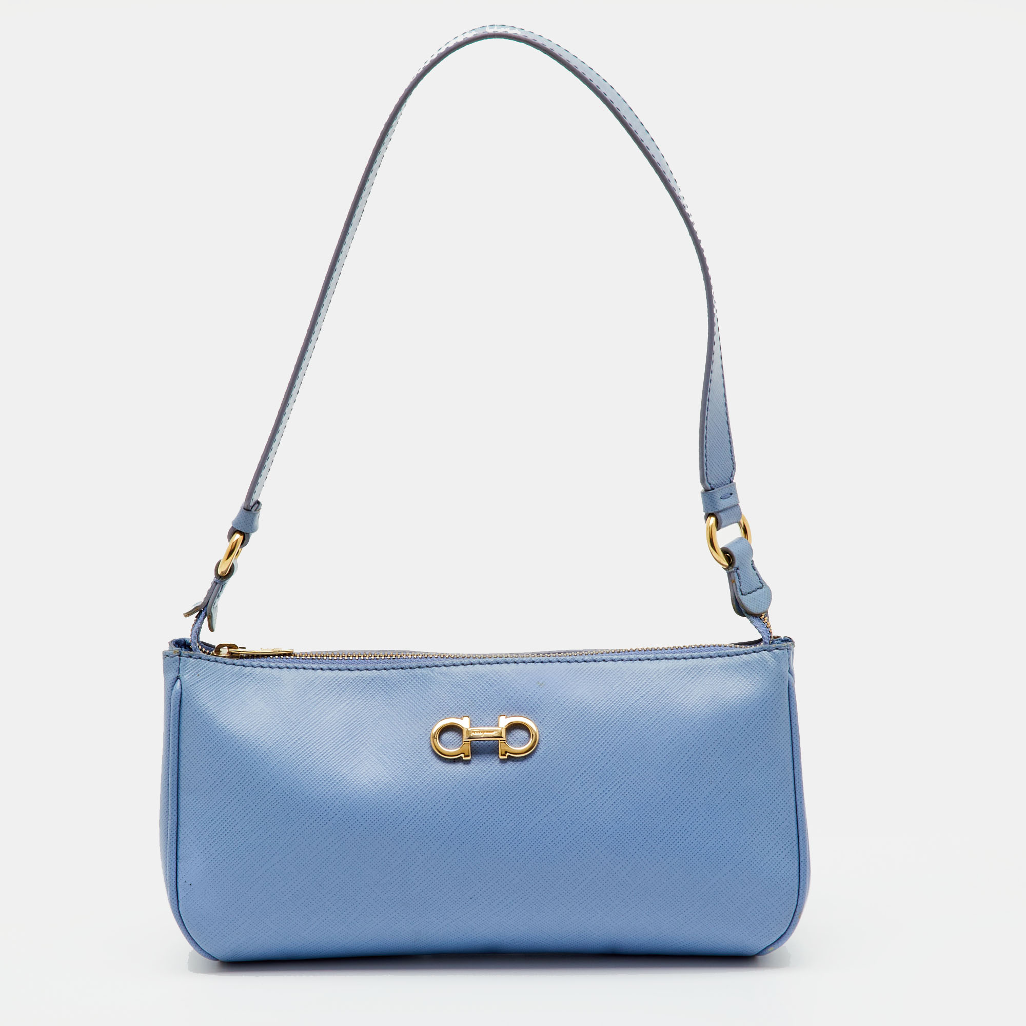 

Salvatore Ferragamo Blue Saffiano Leather Gancini Shoulder Bag