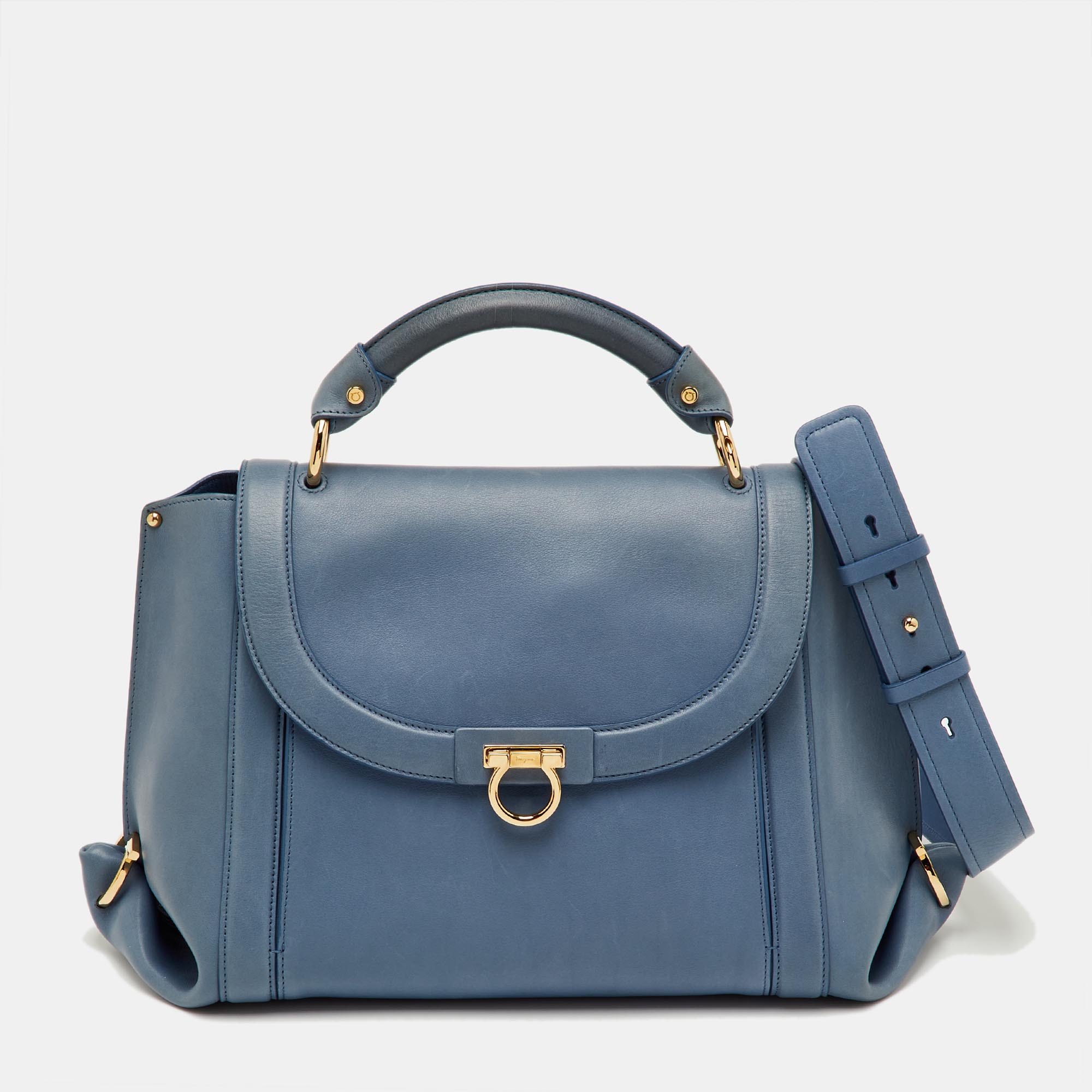 FERRAGAMO Pre-owned Sofia Large Blue Leather Satchel
