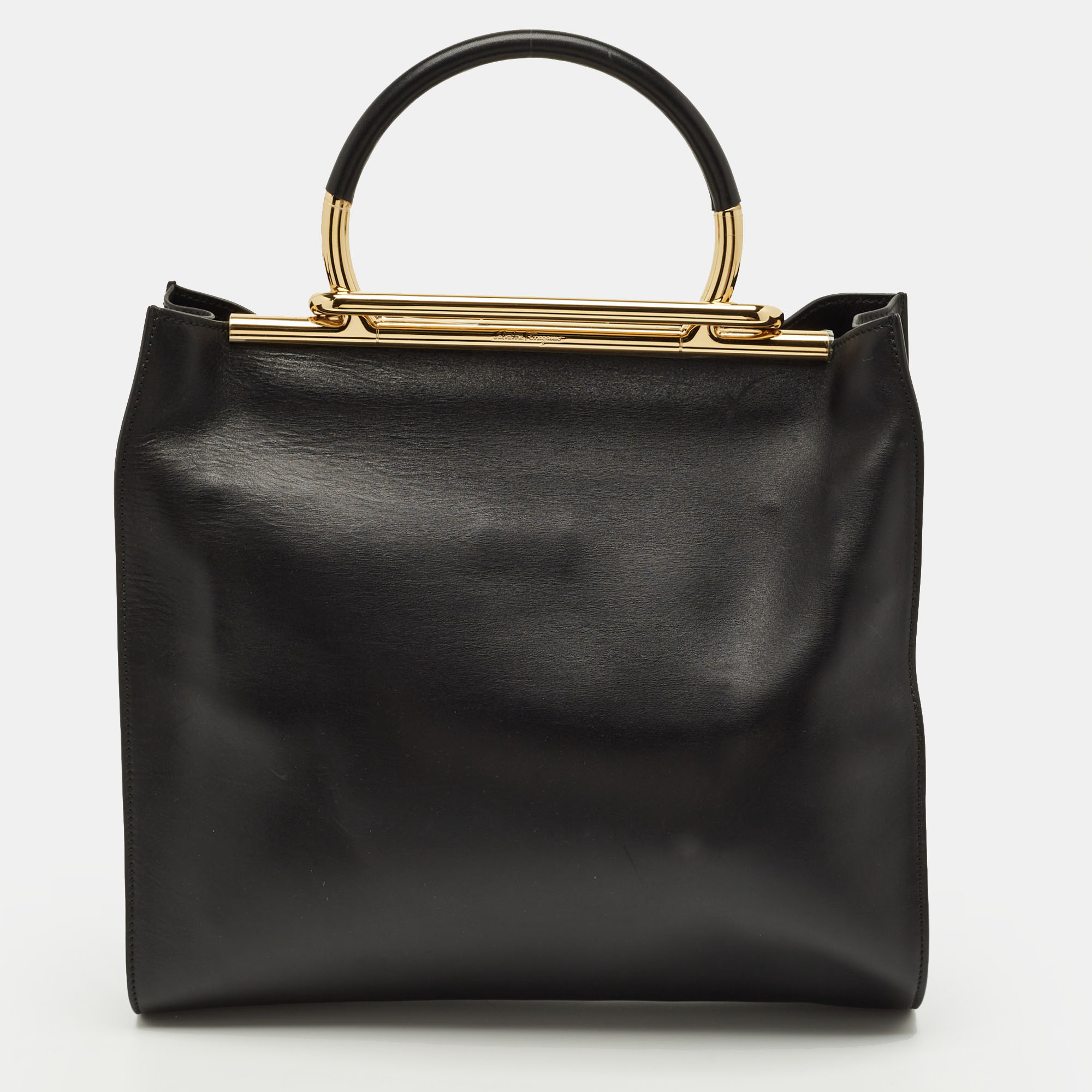 

Salvatore Ferragamo Frame Black Leather Tote