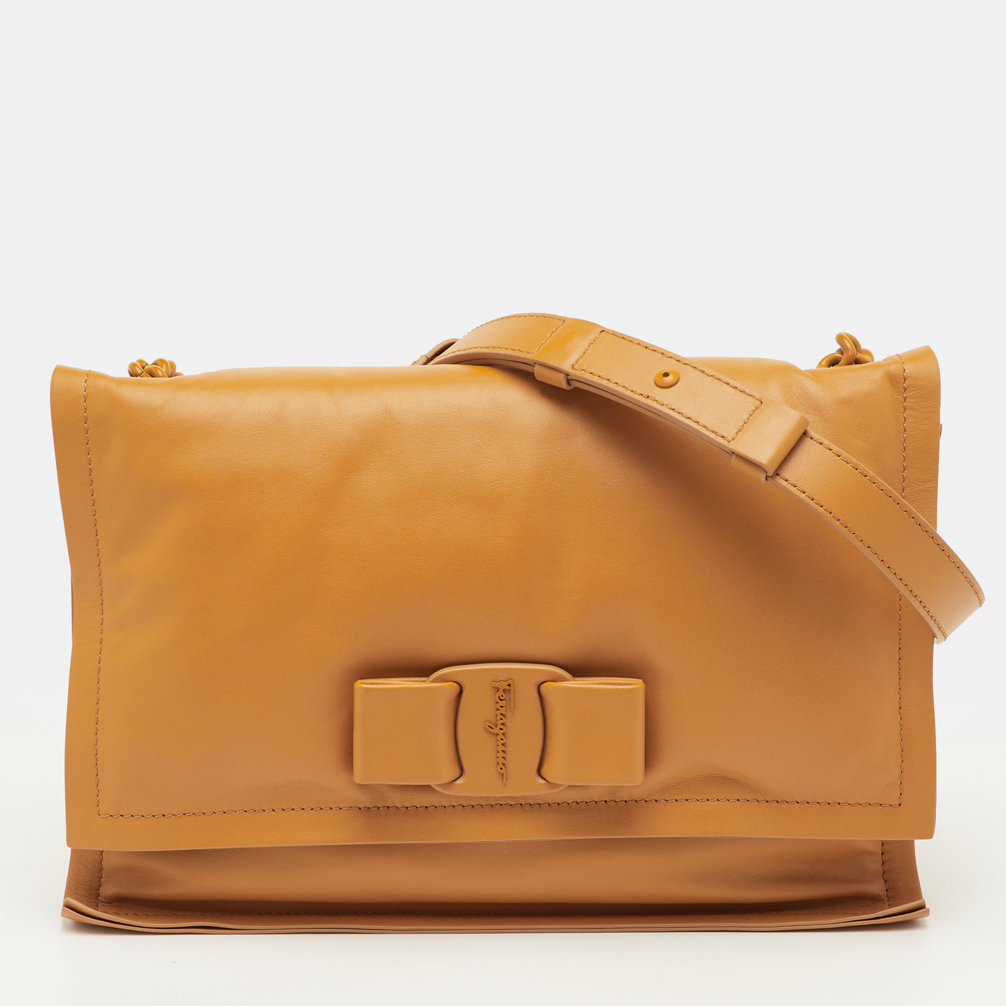 

Salvatore Ferragamo Viva Bow Mustard Padded Leather Shoulder Bag, Orange