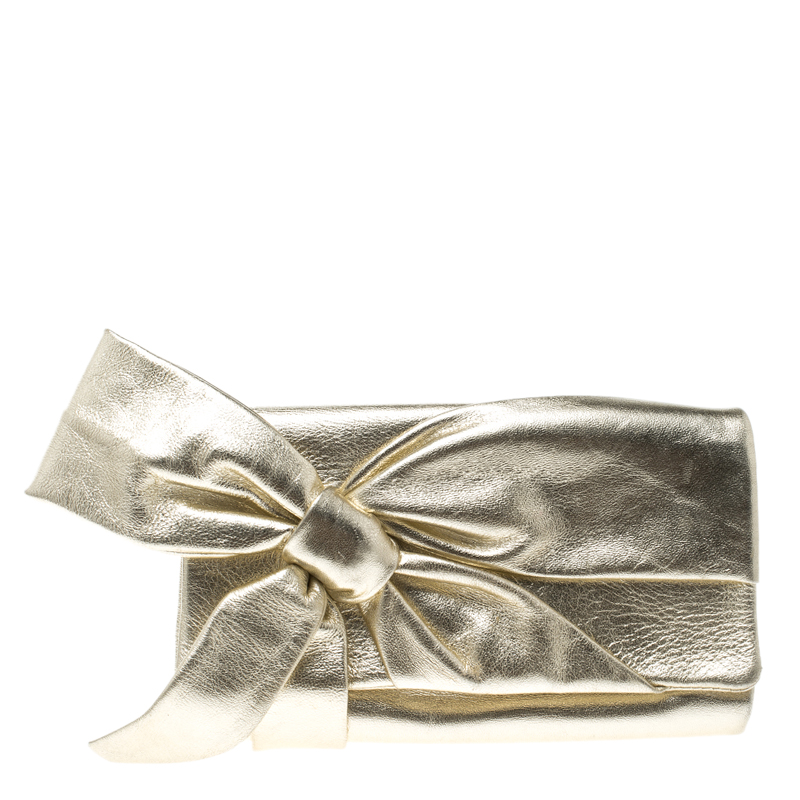 Prada Gold Nappa Bow Clutch Bag – The Closet