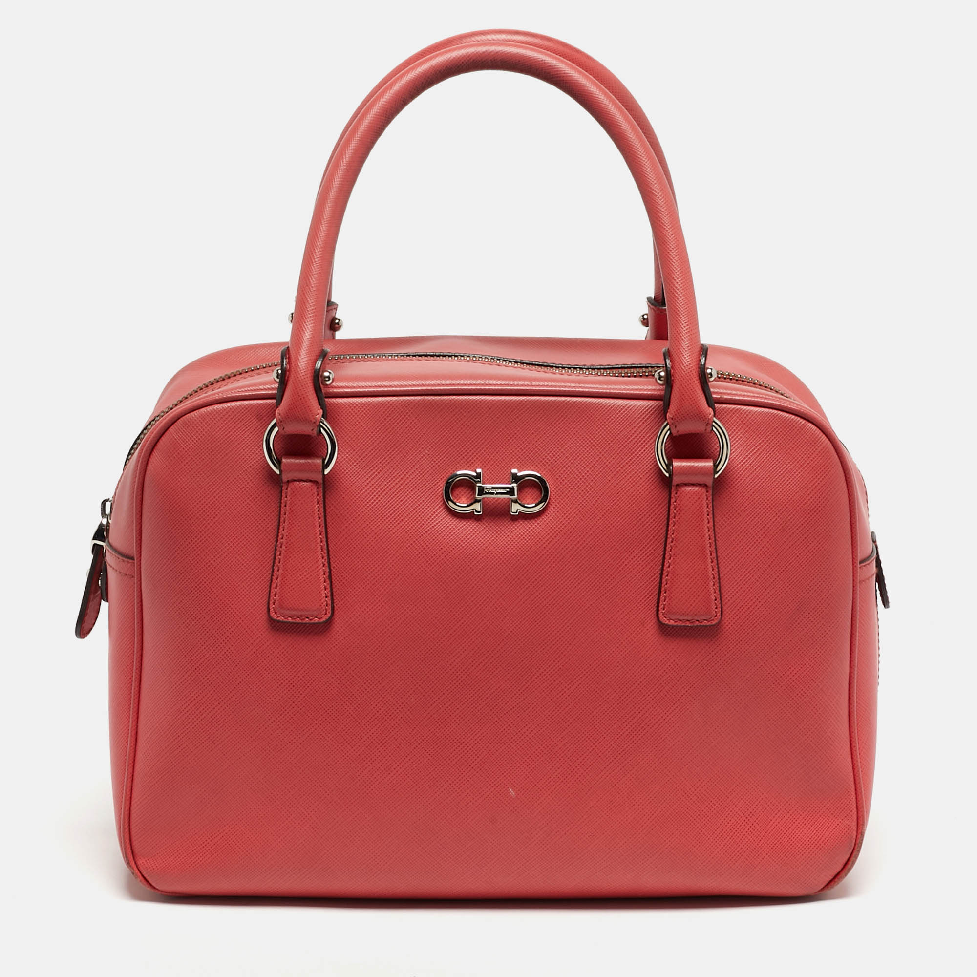 

Salvatore Ferragamo Gancio Coral Orange Leather Bowler Bag