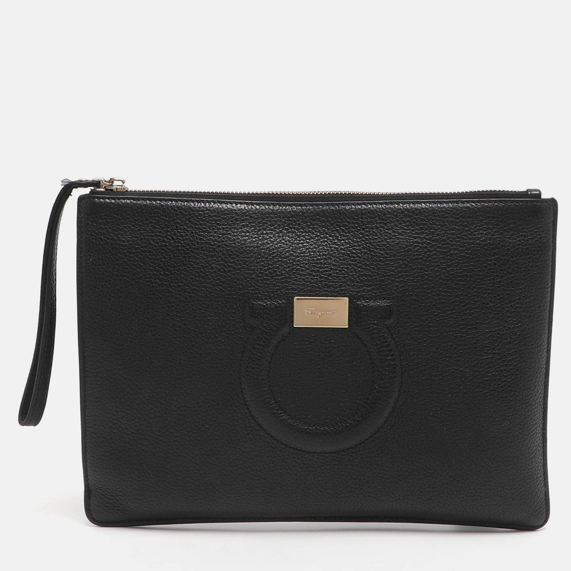 

Salvatore Ferragamo Gancini Black Leather Wristlet Clutch