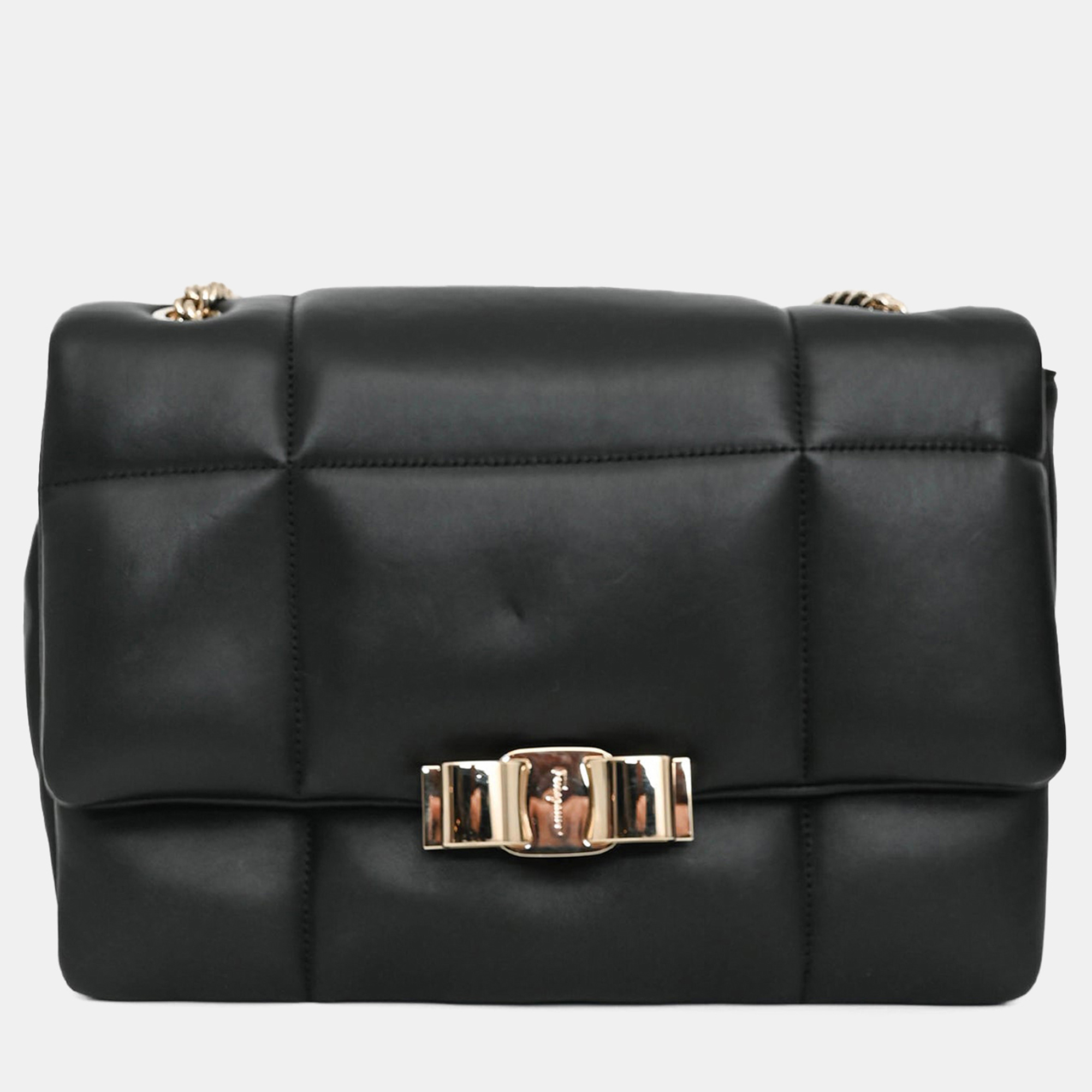 

Salvatore Ferragamo Black Quilted Leather Vera Bow Shoulder Bag