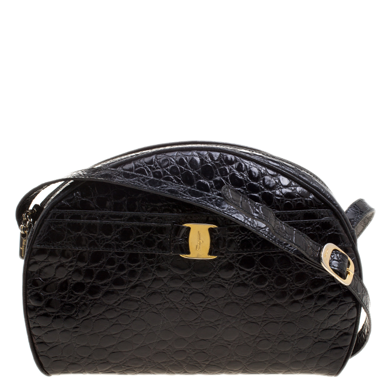 black croc cross body bag