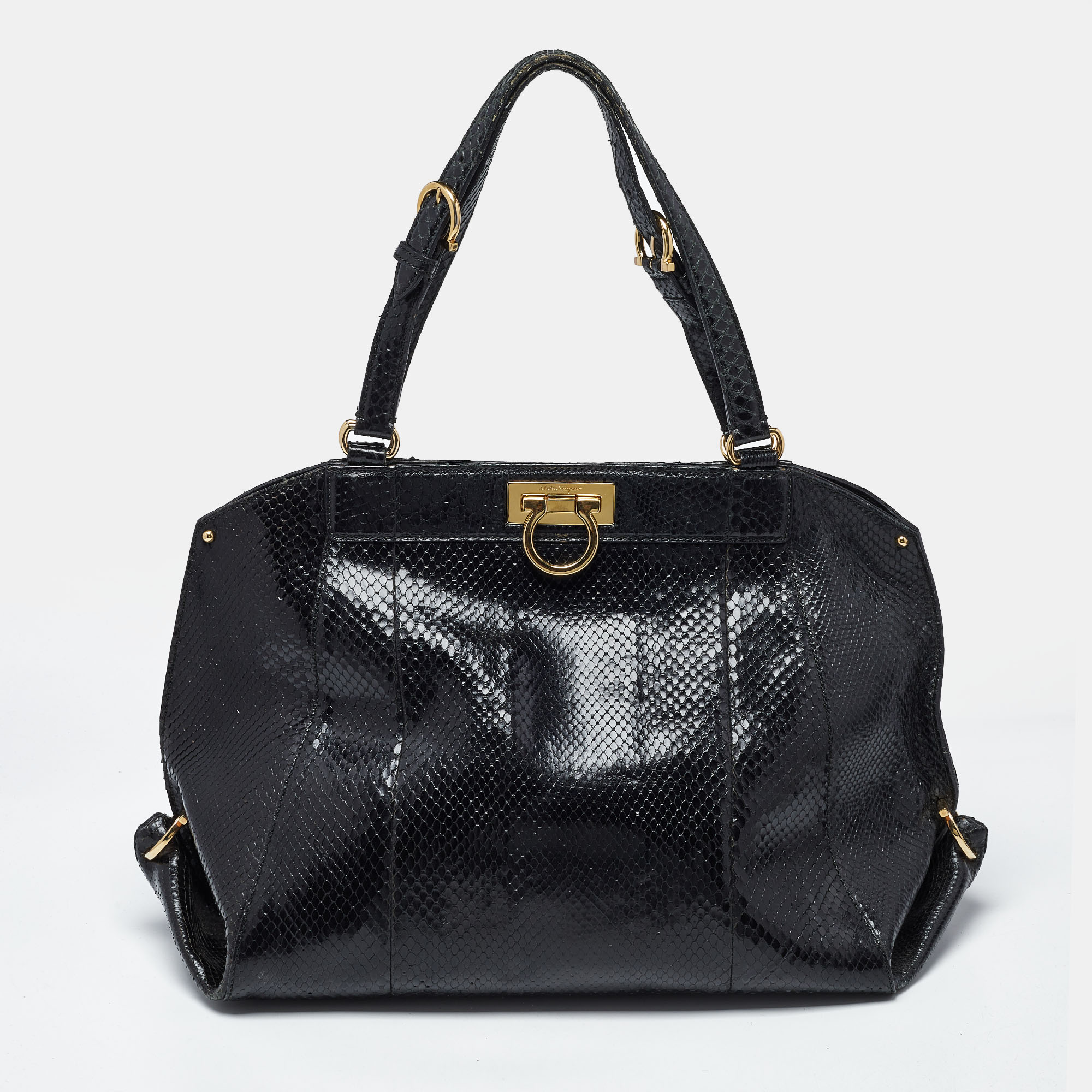 

Salvatore Ferragamo Gancio Black Python Satchel