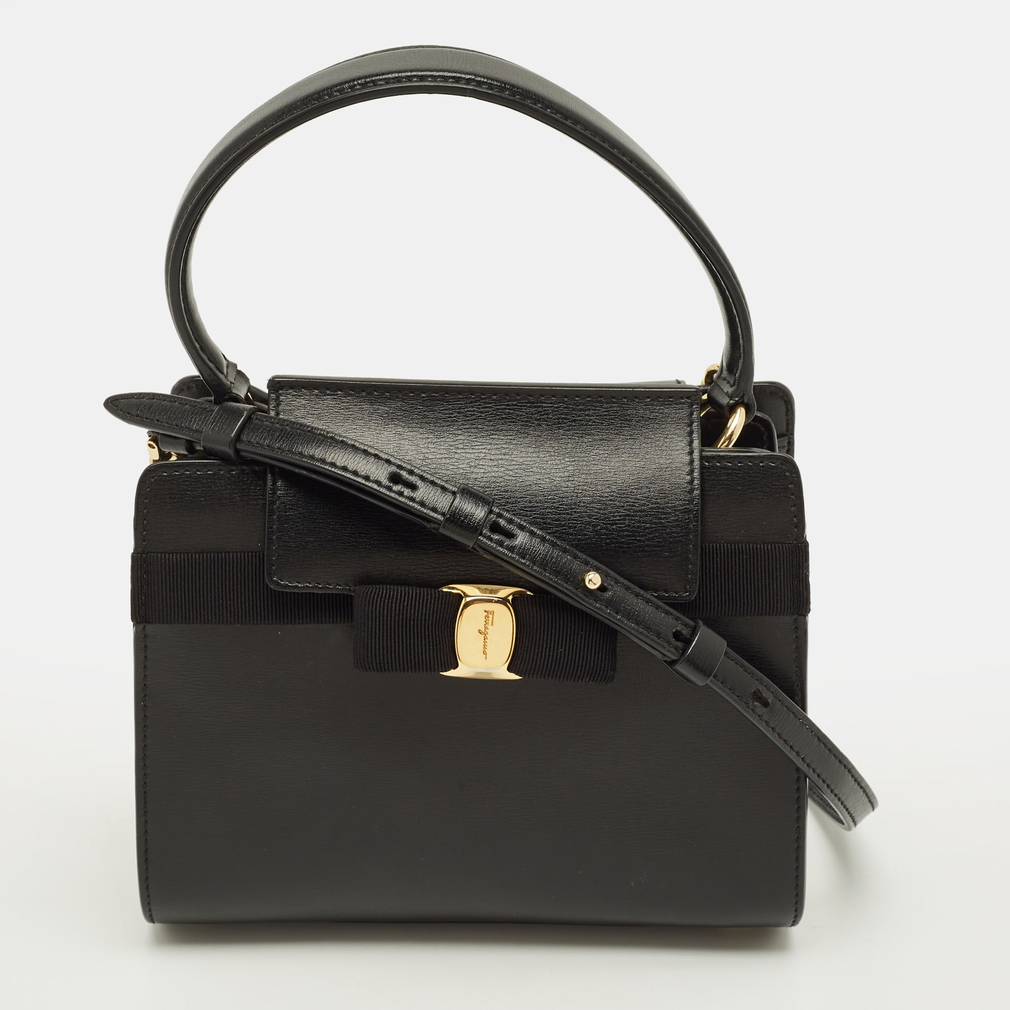 

Salvatore Ferragamo Vara Bow Black Leather Flap Top Handle Bag