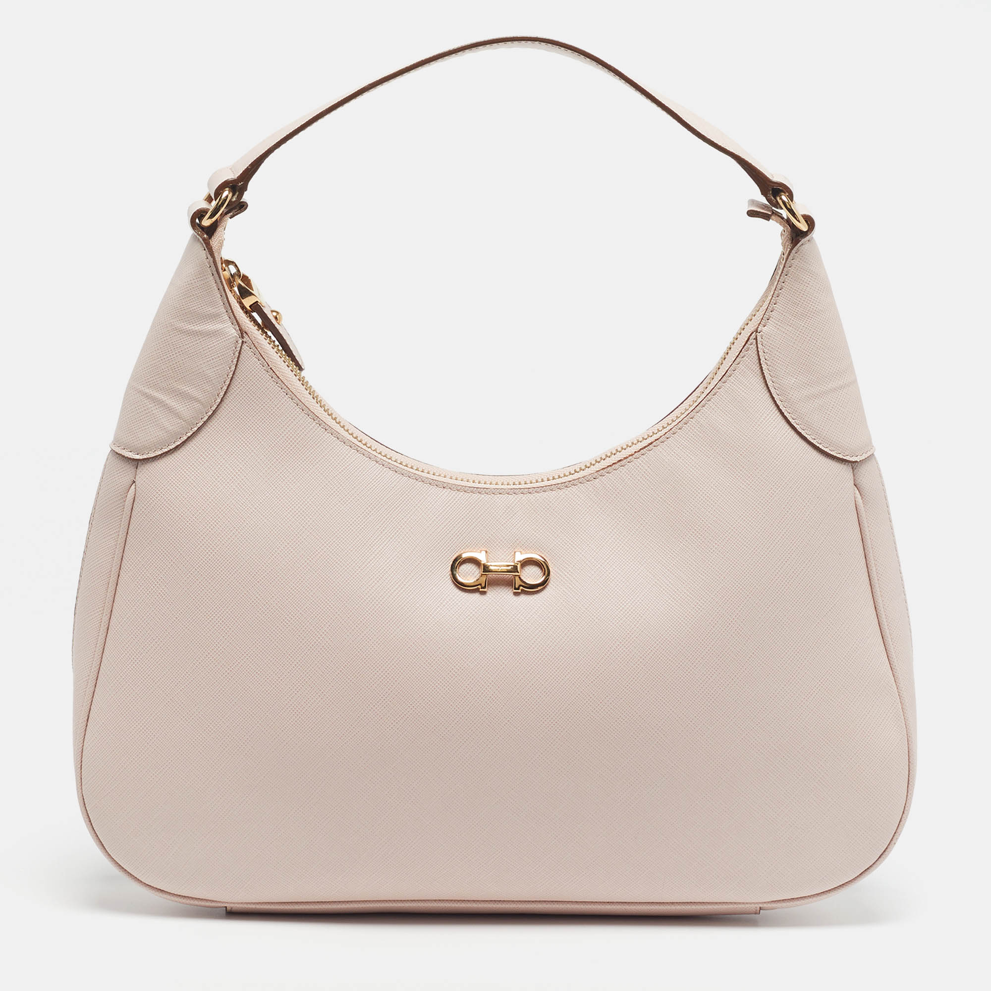 

Salvatore Ferragamo Gancini Romana Pink Saffiano Leather Hobo