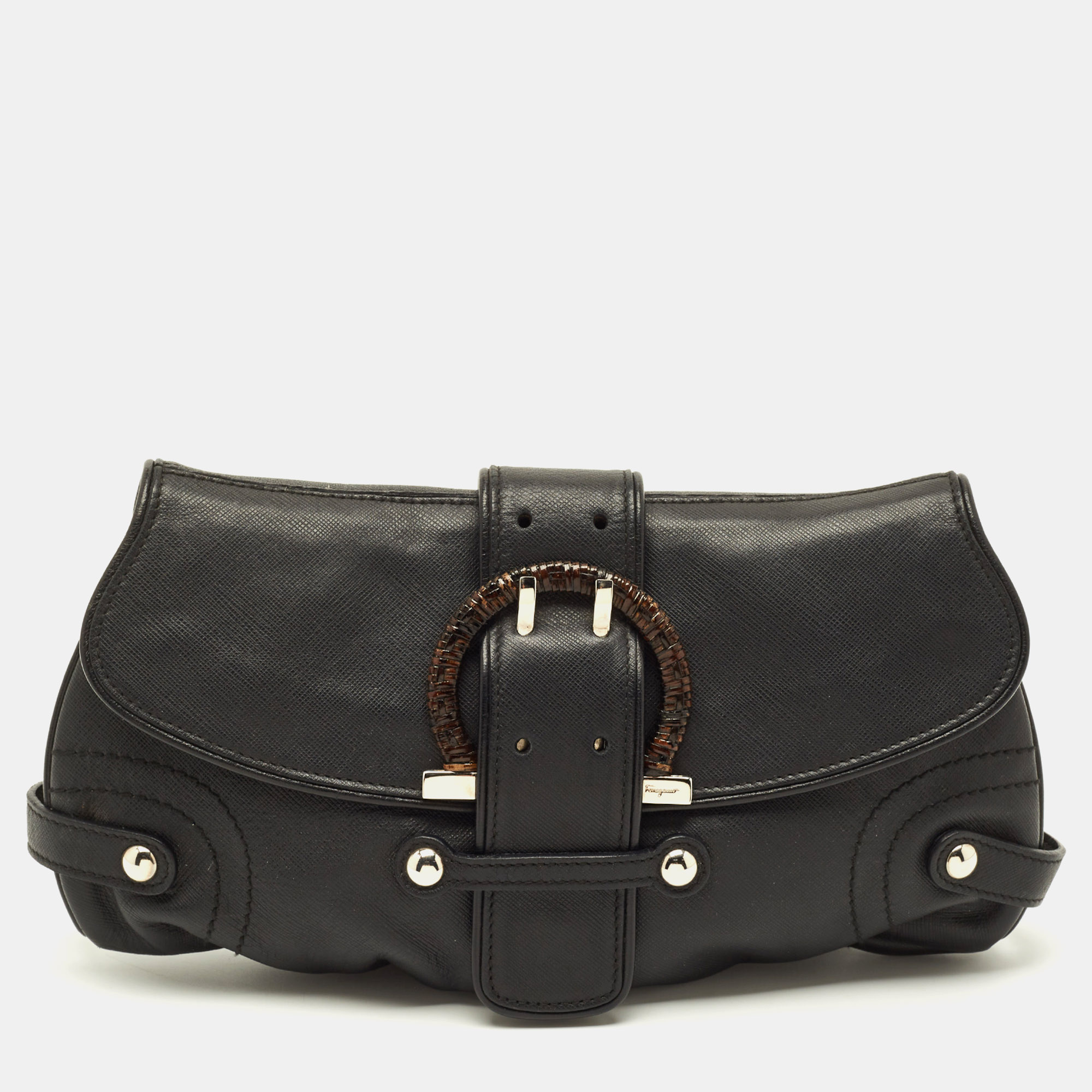 

Salvatore Ferragamo Gancini Black Leather Clutch Bag