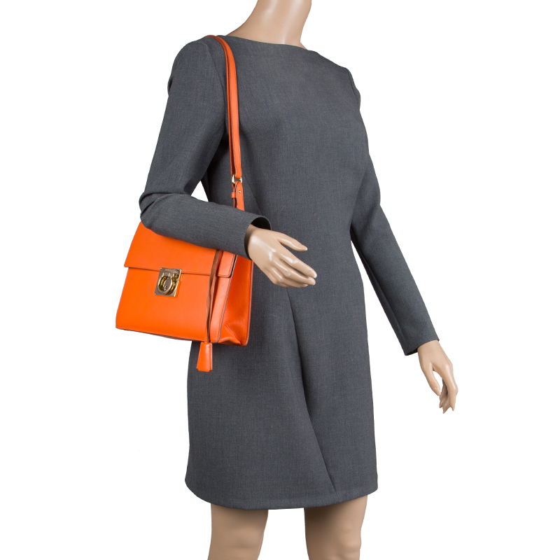 Salvatore Ferragamo Orange Leather Marisol Shoulder Bag