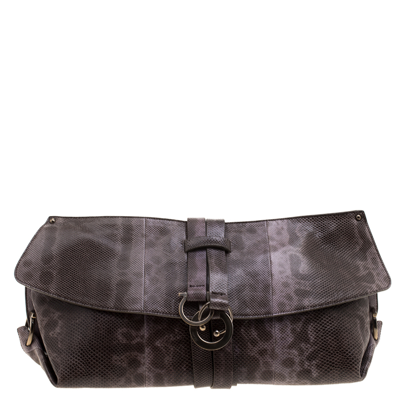 Click to view more detailed imagery on our partner's website Salvatore Ferragamo Dark Beige Embossed Leather Clutch
