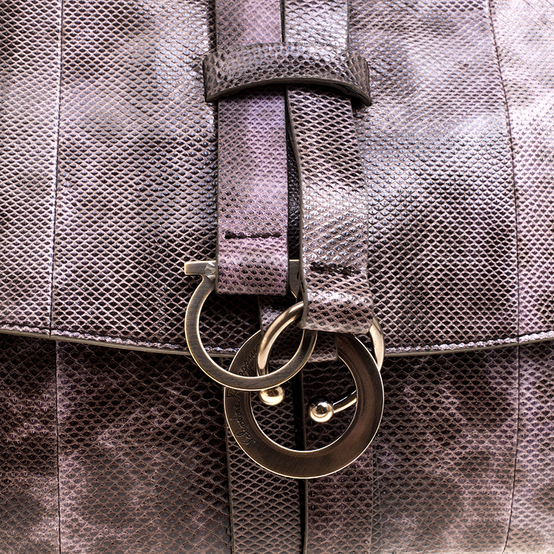 Salvatore Ferragamo Dark Beige Embossed Leather Clutch