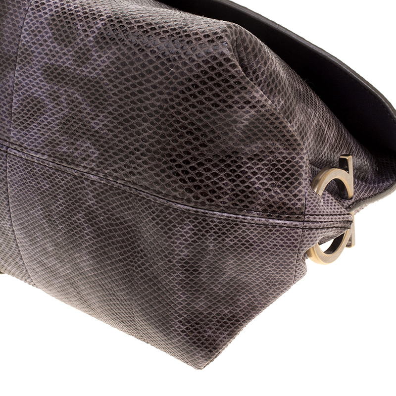 Salvatore Ferragamo Dark Beige Embossed Leather Clutch