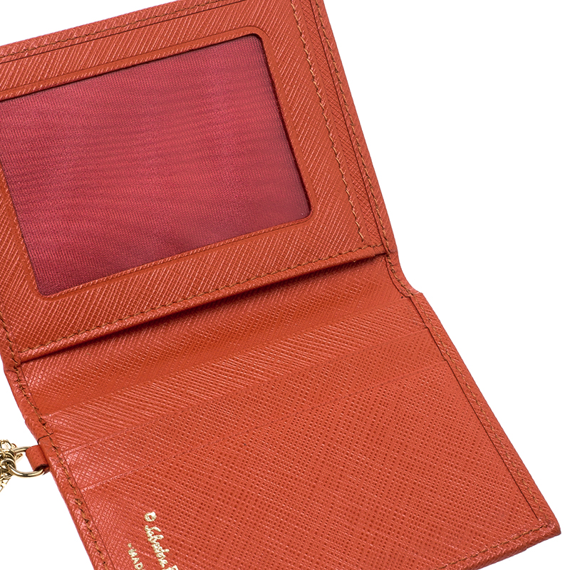 

Salvatore Ferragamo Orange Leather Card Holder with Charm