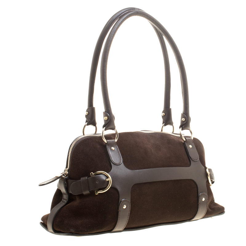 Pre-owned Salvatore Ferragamo Brown Suede And Leather Satchel
