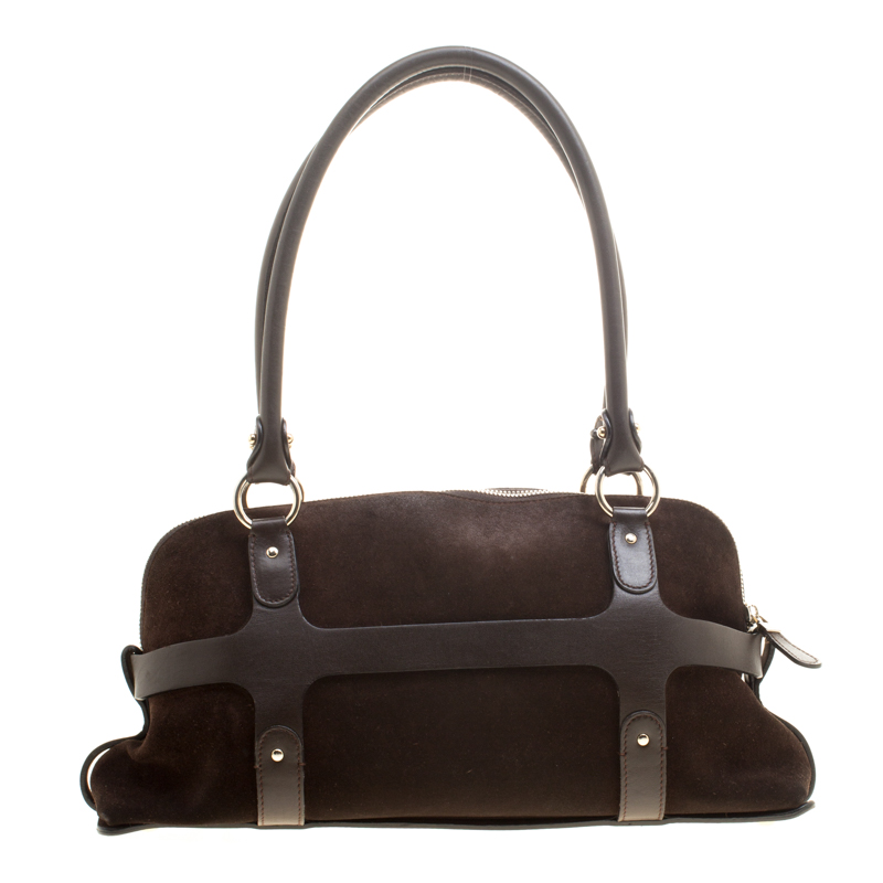 Pre-owned Salvatore Ferragamo Brown Suede And Leather Satchel