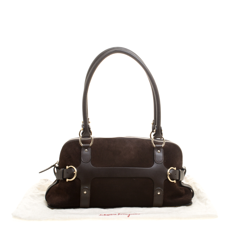 Pre-owned Salvatore Ferragamo Brown Suede And Leather Satchel
