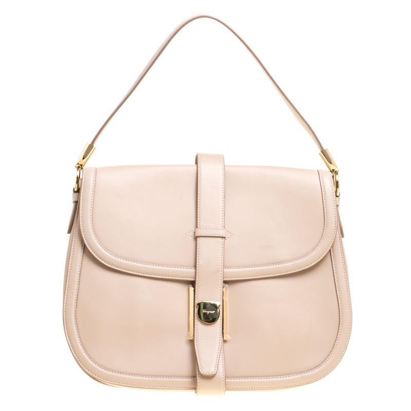 Pre Owned حقيبة كتف سالفاتوري فيراغامو ايلي جلد بيج