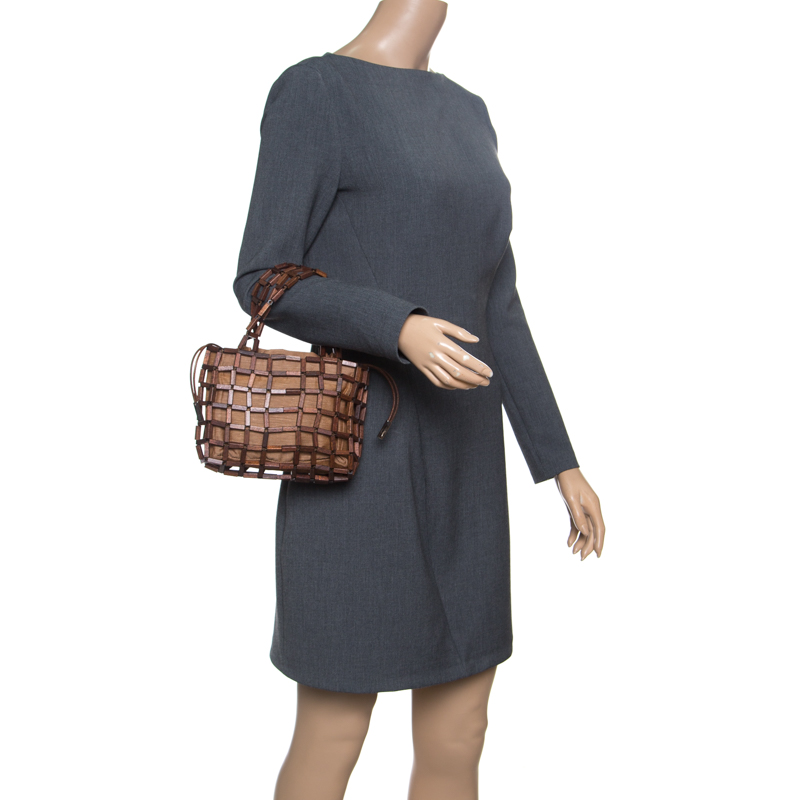 

Salvatore Ferragamo Brown Rod Connector Wood Drawstring Bag