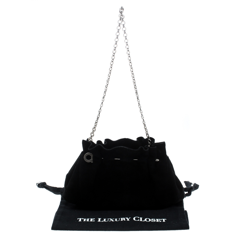 Pre-owned Salvatore Ferragamo Black Suede Chain Shoulder Bag