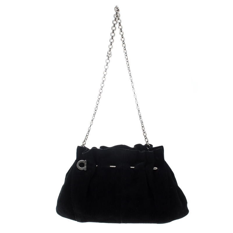 Pre-owned Salvatore Ferragamo Black Suede Chain Shoulder Bag